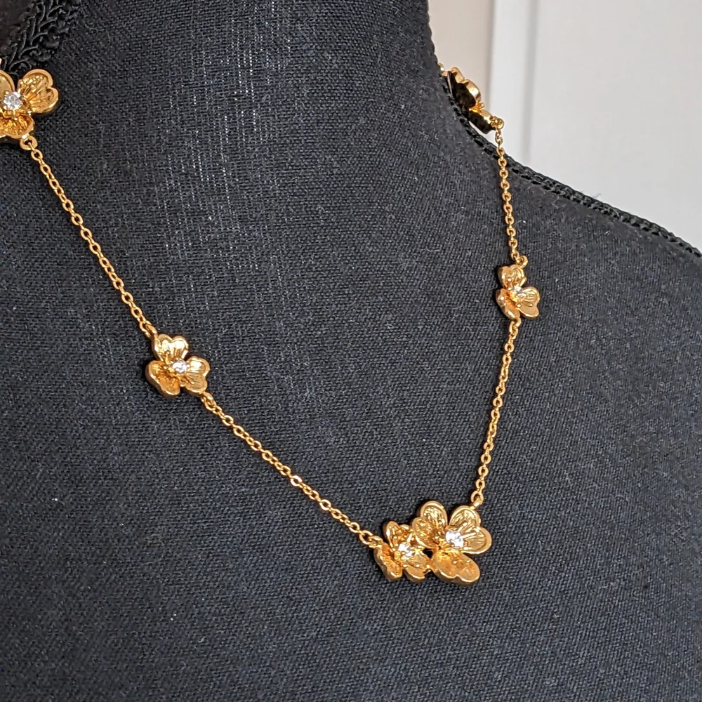 Gold Floral Necklace with Crystals Signed Nolan Miller - Picture 6 of 9
